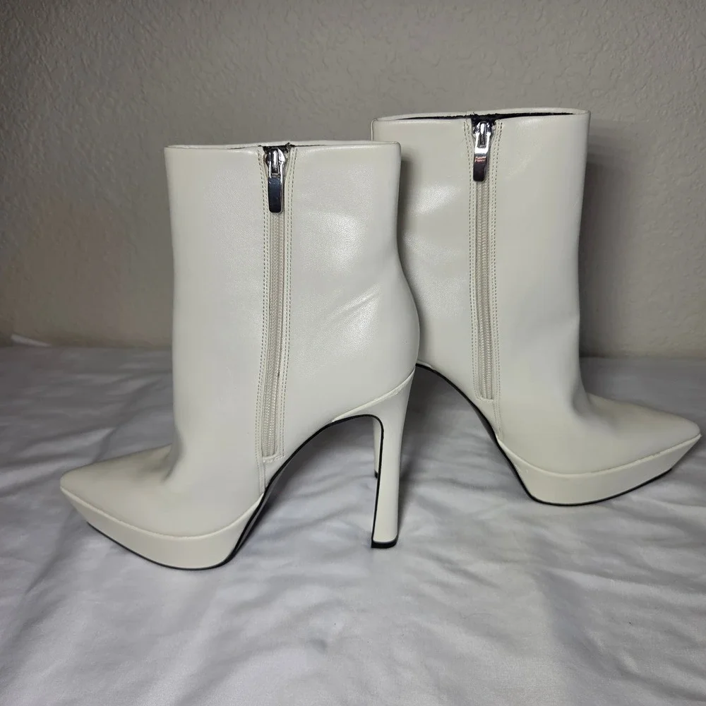 Nine West White Platform Ankle Boots Pointed Toe Stiletto Booties S1622 7M